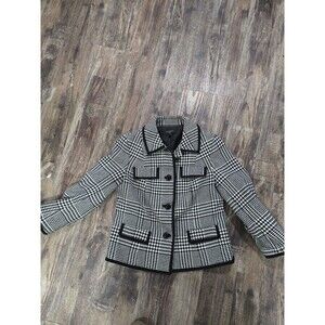 Talbots Black White Houndstooth Blazer Jacket Women's Petite 8 Wool Blend